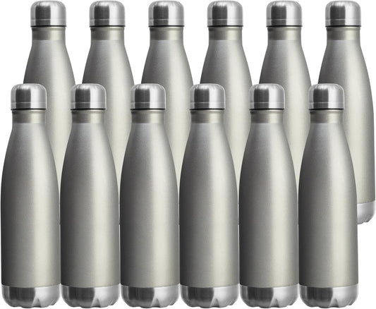 17Oz Sport Water Bottle 12 Pack Vacuum Insulated Stainless Steel Sport Water Bottle Leak-Proof Double Wall Cola Shape Water Bottle,Keep Drinks Hot & Cold (Cold Gray,12 Pack)
